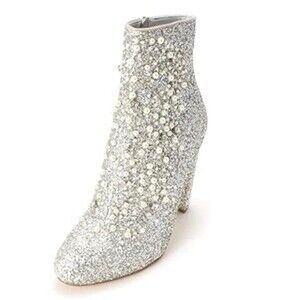 Jessica Simpson Women's Starlite silver glitter chunky heel boots LIKE Size 10